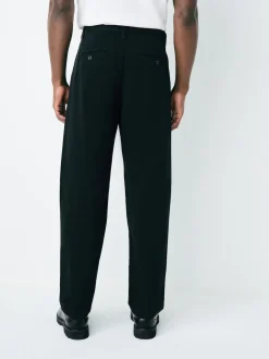 Black Relaxed Tapered Fit Twin Pleated Stretch Chinos Trousers