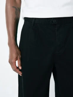Black Relaxed Tapered Fit Twin Pleated Stretch Chinos Trousers
