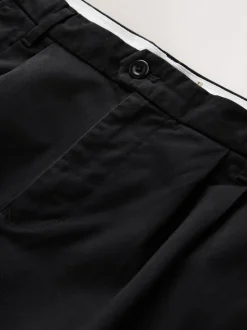 Black Relaxed Tapered Fit Twin Pleated Stretch Chinos Trousers