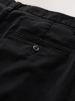 Black Relaxed Tapered Fit Twin Pleated Stretch Chinos Trousers