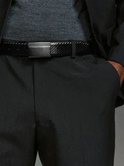 Black Reversible Print Smooth Leather Belt