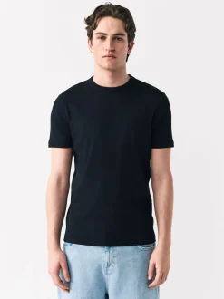 Black Ribbed Short Sleeve Crew T-Shirt