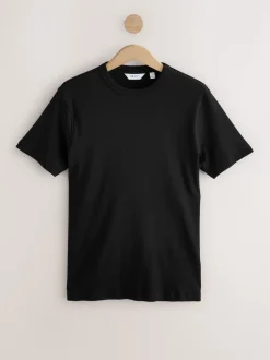 Black Ribbed Short Sleeve Crew T-Shirt