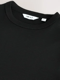 Black Ribbed Short Sleeve Crew T-Shirt
