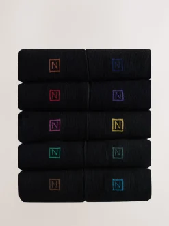 Black Rich Heel Striped Cushioned Sole Comfort Socks 10 Pack