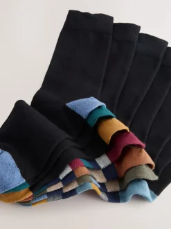 Black Rugby Stripe 7 Pack Cotton Rich Socks