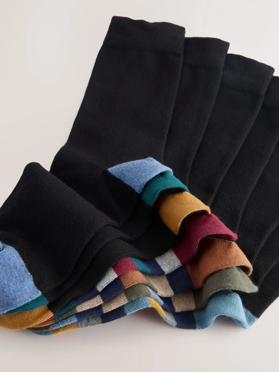 Black Rugby Stripe 7 Pack Cotton Rich Socks