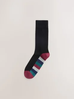 Black Rugby Stripe 7 Pack Cotton Rich Socks