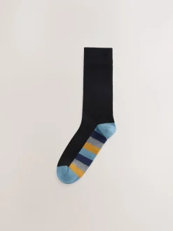 Black Rugby Stripe 7 Pack Cotton Rich Socks