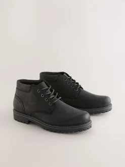 Black Rugged Leather Ankle Boots
