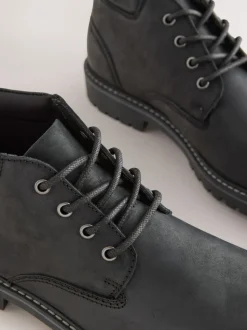 Black Rugged Leather Ankle Boots