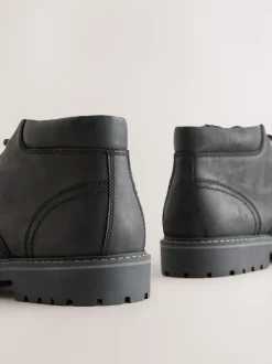 Black Rugged Leather Ankle Boots