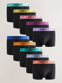 Black Shiny Colour Waistbands 10 pack Cotton Rich Blend Hipsters Boxers