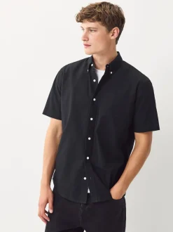 Black Short Sleeve Oxford Shirt