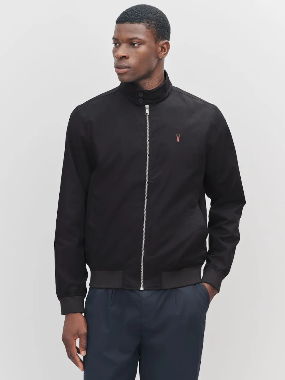 Black Shower Resistant Check Lining Harrington Jacket