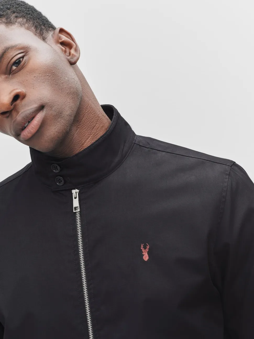 Black Shower Resistant Check Lining Harrington Jacket