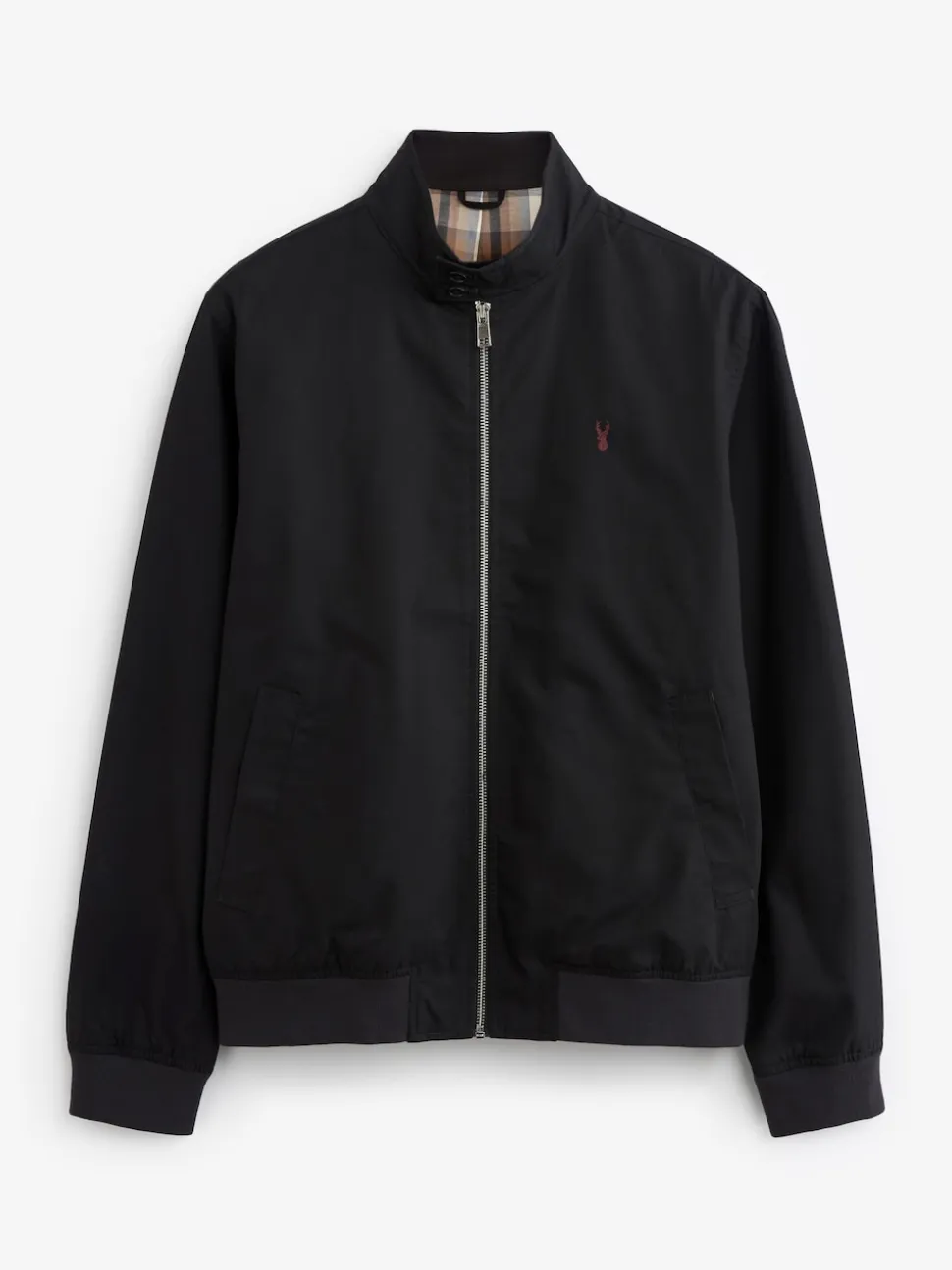 Black Shower Resistant Check Lining Harrington Jacket