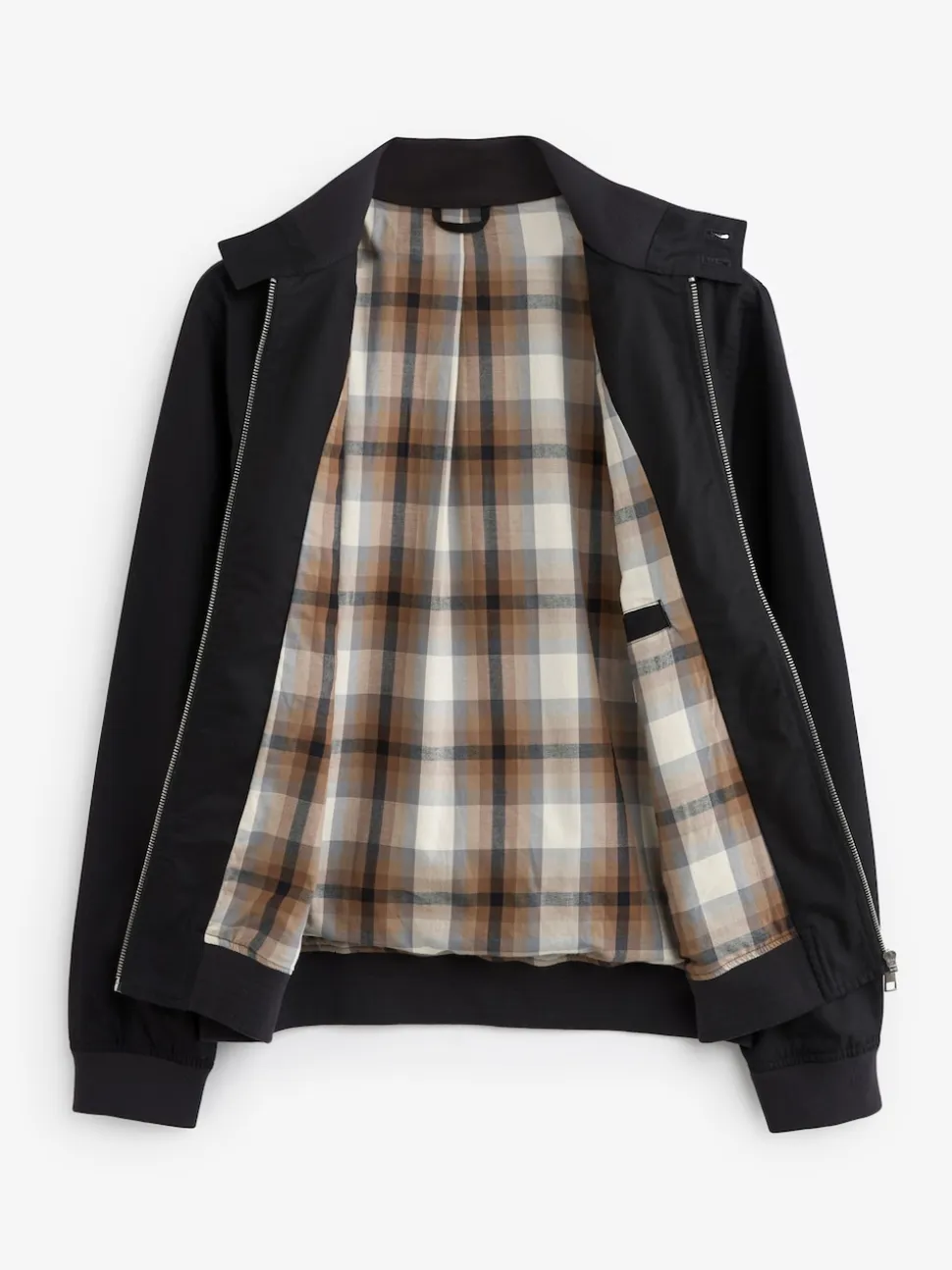 Black Shower Resistant Check Lining Harrington Jacket