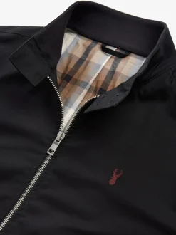 Black Shower Resistant Check Lining Harrington Jacket