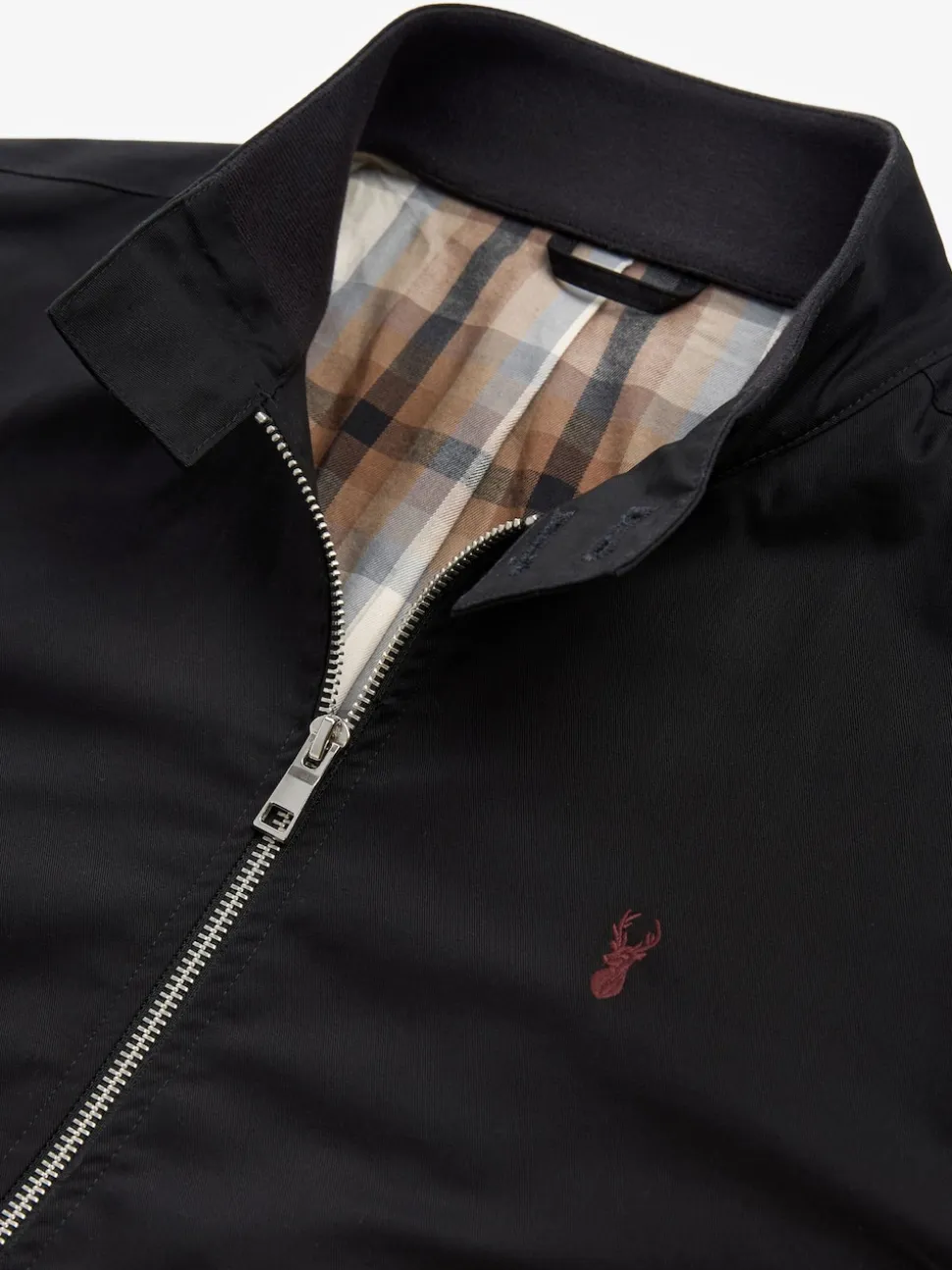 Black Shower Resistant Check Lining Harrington Jacket