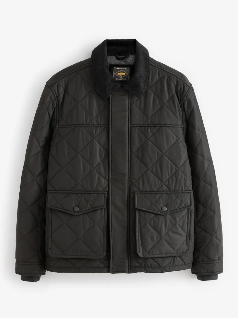 Black Shower Resistant Diamond Quilt Corduroy Collared Jacket