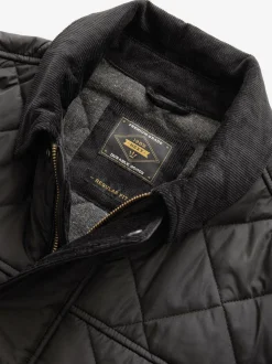 Black Shower Resistant Diamond Quilt Corduroy Collared Jacket