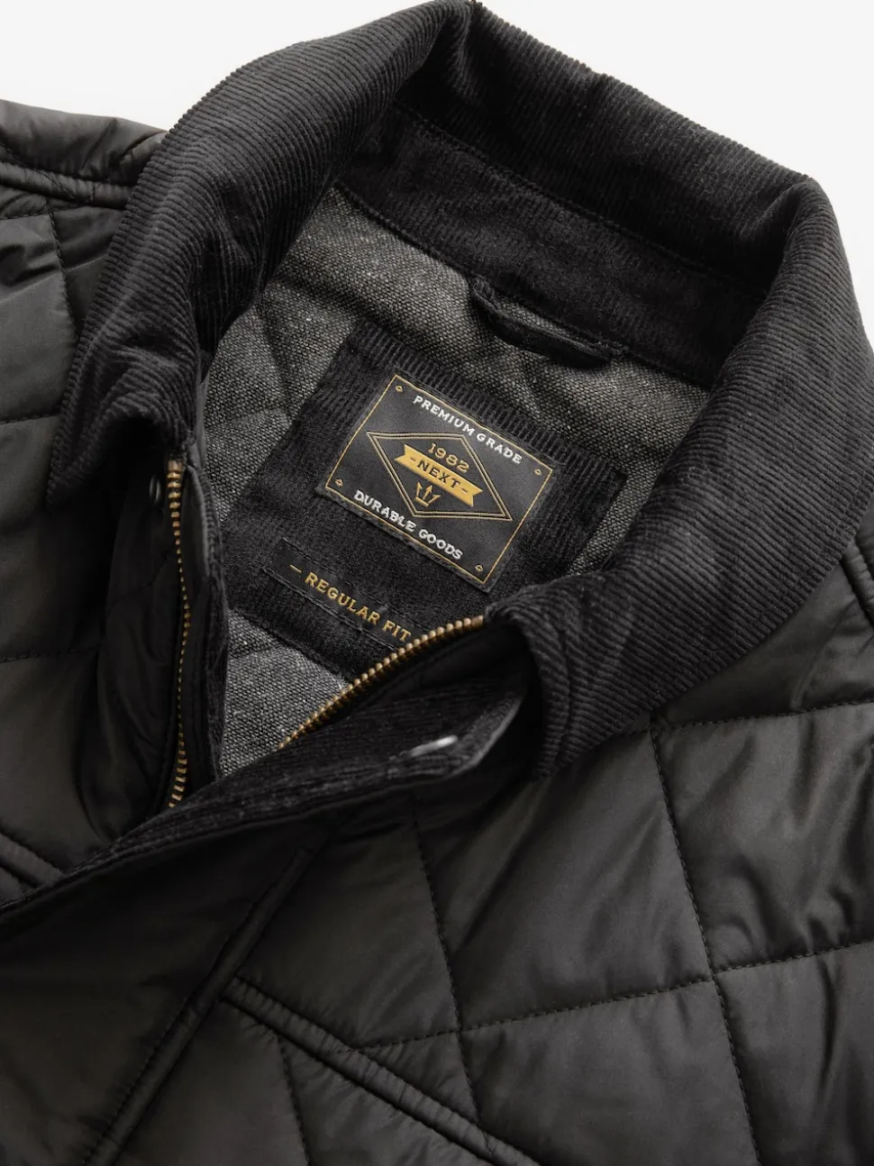 Black Shower Resistant Diamond Quilt Corduroy Collared Jacket