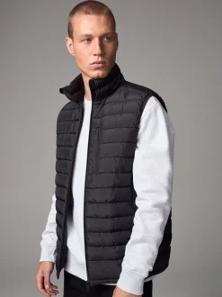 Black Shower Resistant Lightweight Puffer Gilet