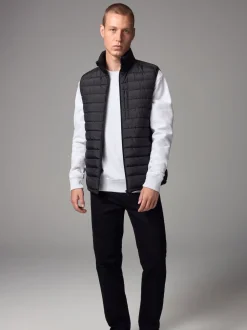 Black Shower Resistant Lightweight Puffer Gilet
