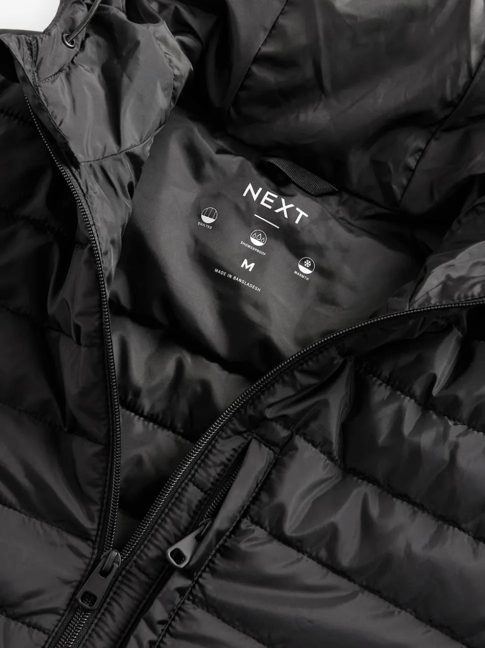 Black Shower Resistant Lightweight Hooded Puffer Coat Jacket
