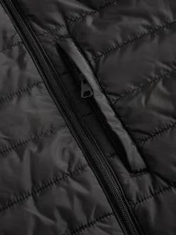 Black Shower Resistant Lightweight Hooded Puffer Coat Jacket