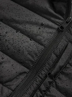 Black Shower Resistant Lightweight Hooded Puffer Coat Jacket