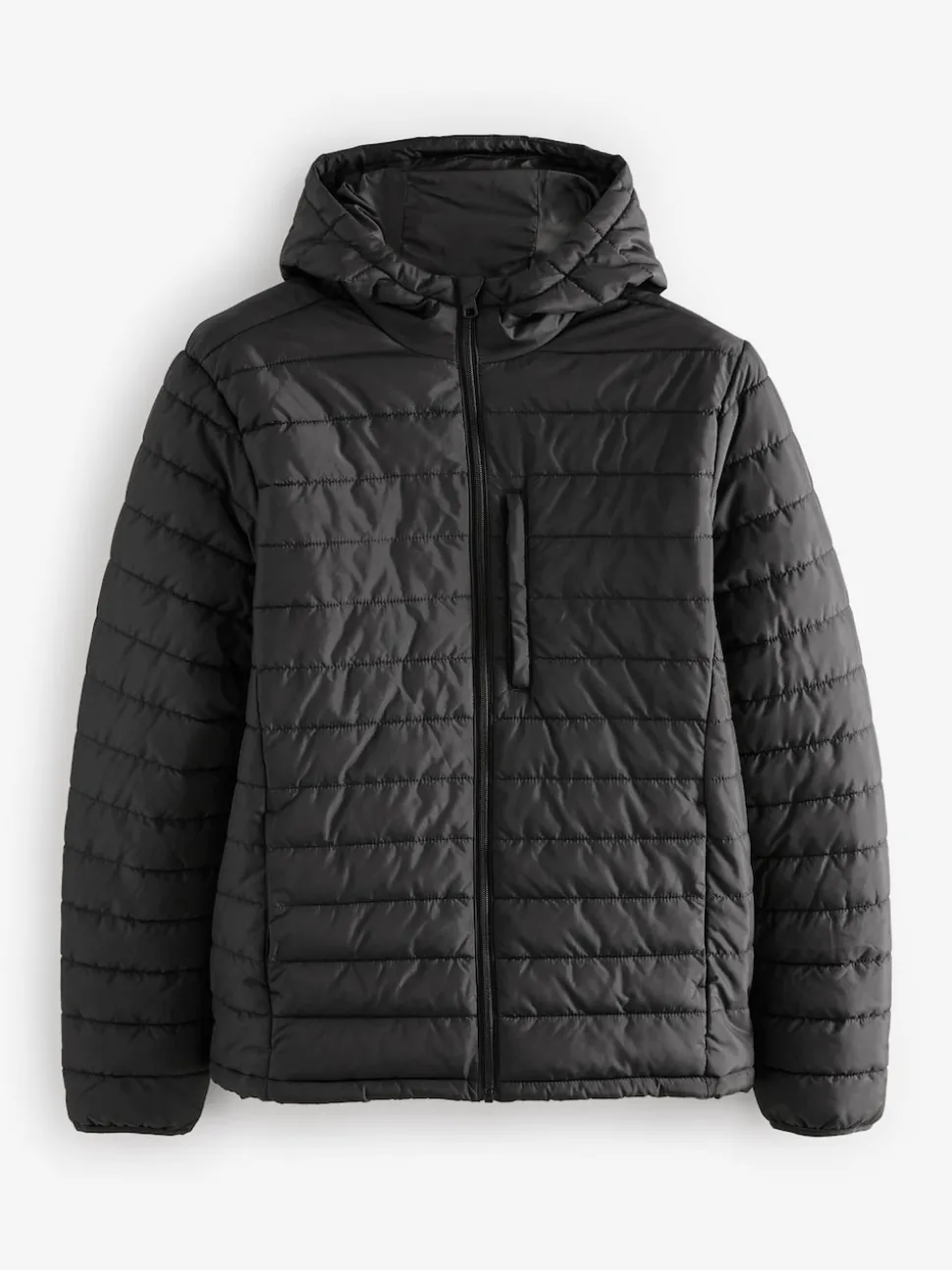 Black Shower Resistant Lightweight Hooded Puffer Coat Jacket