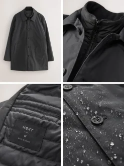 Black Shower Resistant Padded Funnel Neck Coat