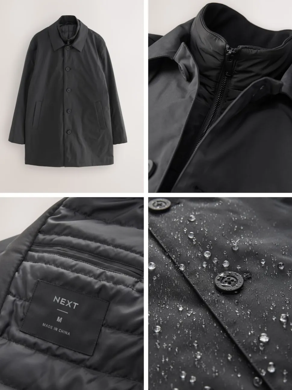 Black Shower Resistant Padded Funnel Neck Coat