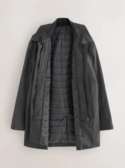 Black Shower Resistant Padded Funnel Neck Coat