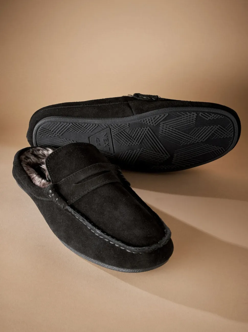 Black Signature Faux Fur Lined Moccasin Mule Slippers