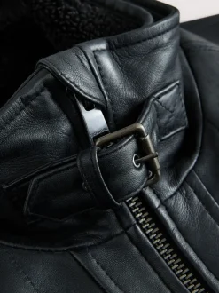 Black Signature Four Pocket Borg Lined Leather Jacket