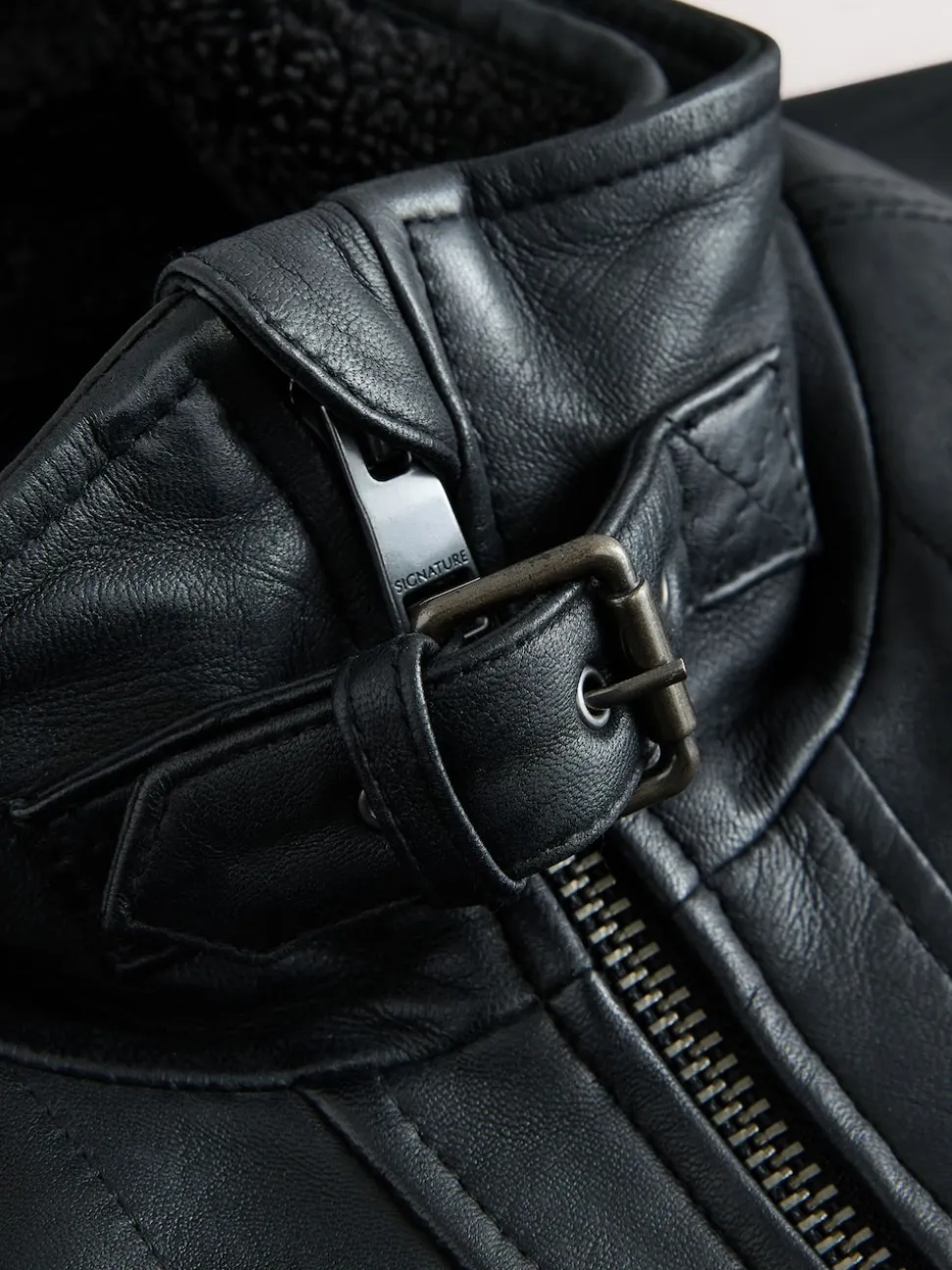 Black Signature Four Pocket Borg Lined Leather Jacket