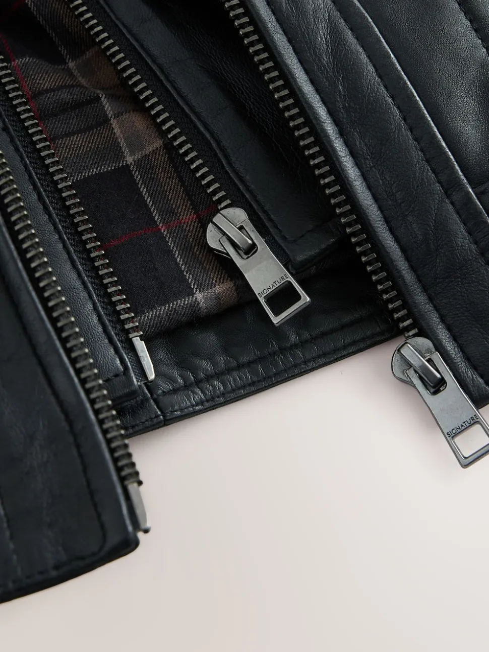 Black Signature Four Pocket Borg Lined Leather Jacket