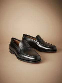 Black Signature Italian Leather Penny Loafers