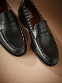 Black Signature Italian Leather Penny Loafers