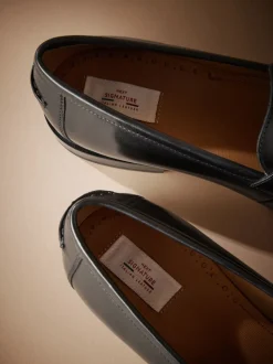 Black Signature Italian Leather Penny Loafers