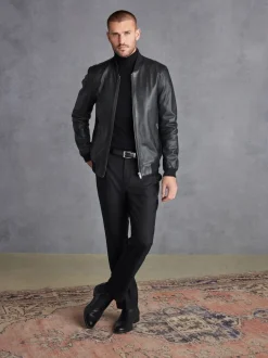Black Signature Leather Bomber Jacket