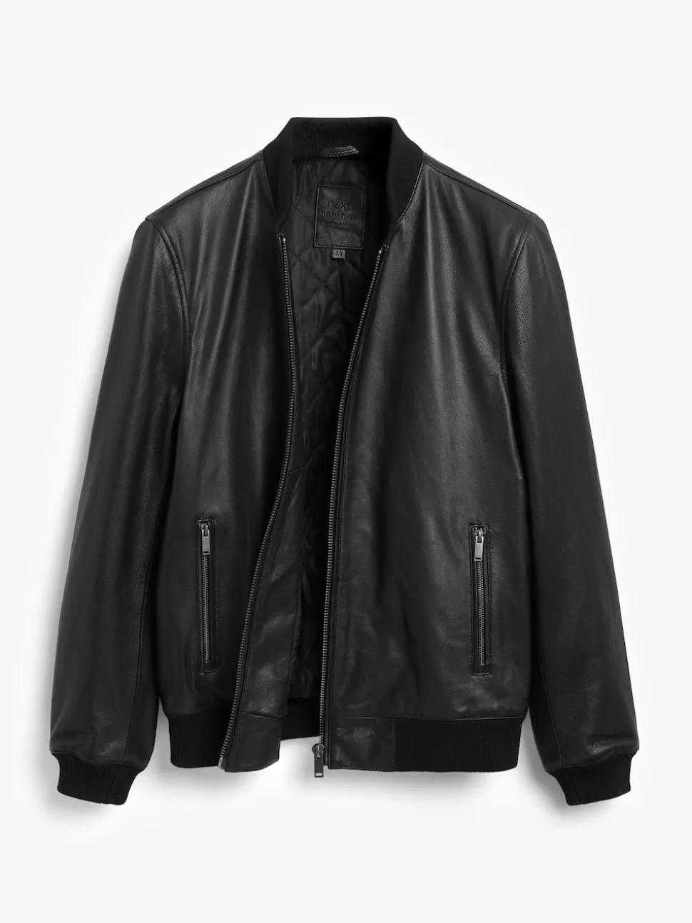Black Signature Leather Bomber Jacket