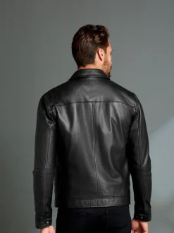 Black Signature Leather Collared Jacket