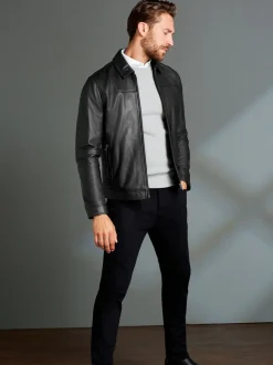 Black Signature Leather Collared Jacket