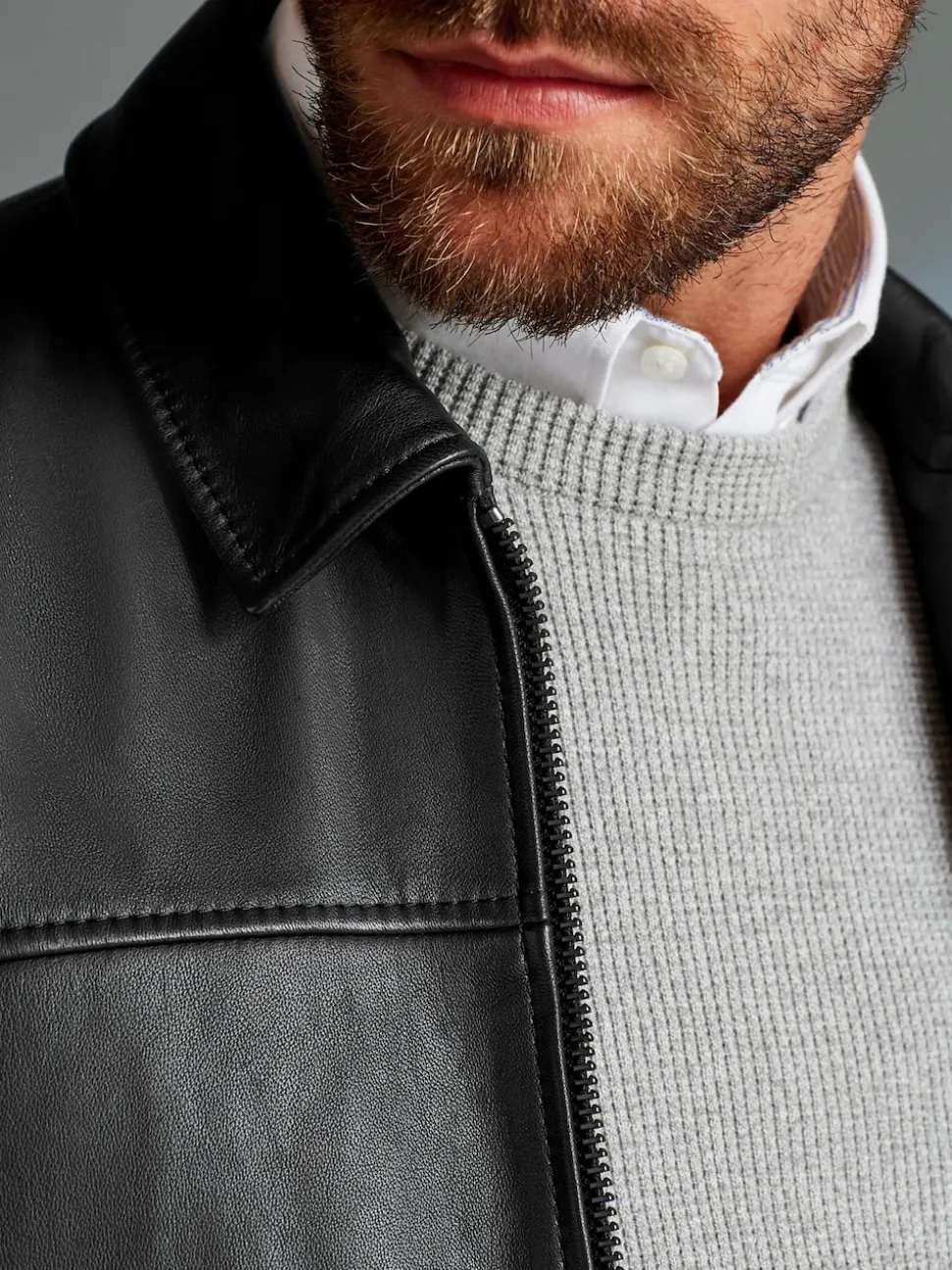 Black Signature Leather Collared Jacket