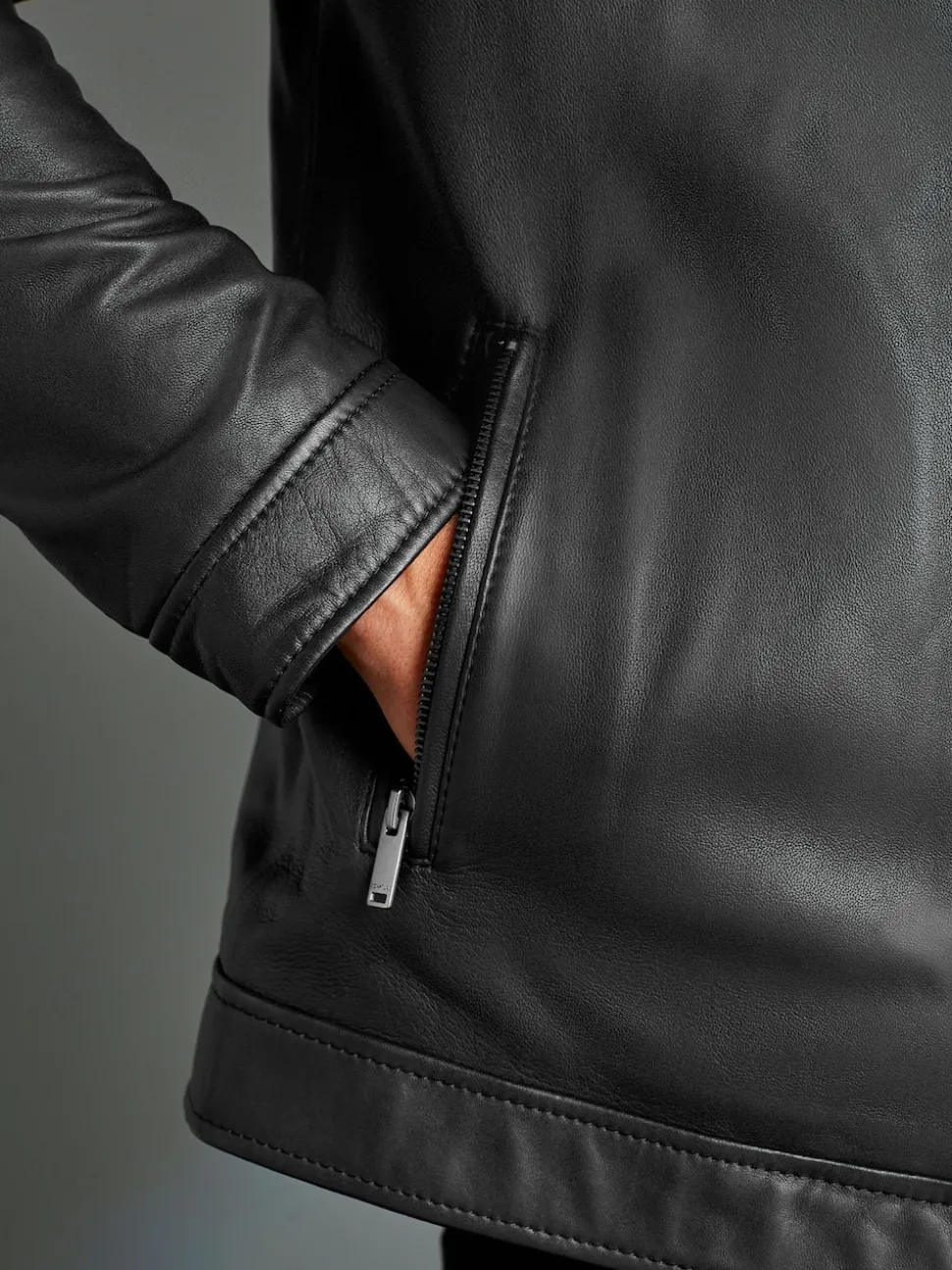 Black Signature Leather Collared Jacket
