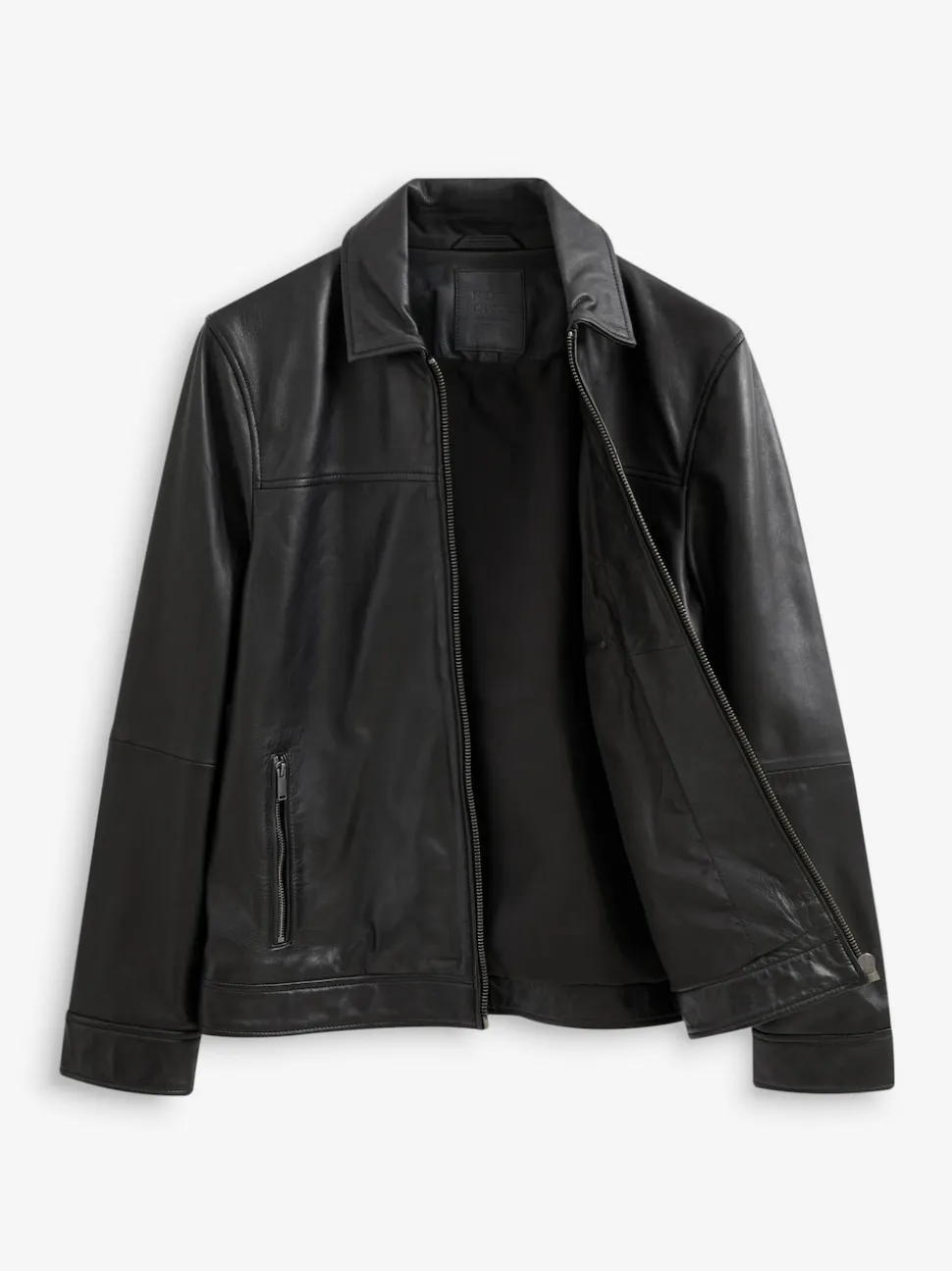 Black Signature Leather Collared Jacket